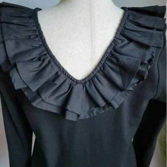 Anthropologie, New, Dolan Black Ruffled V-Neck Mixed Media Top, Size XL - Picture 7 of 12